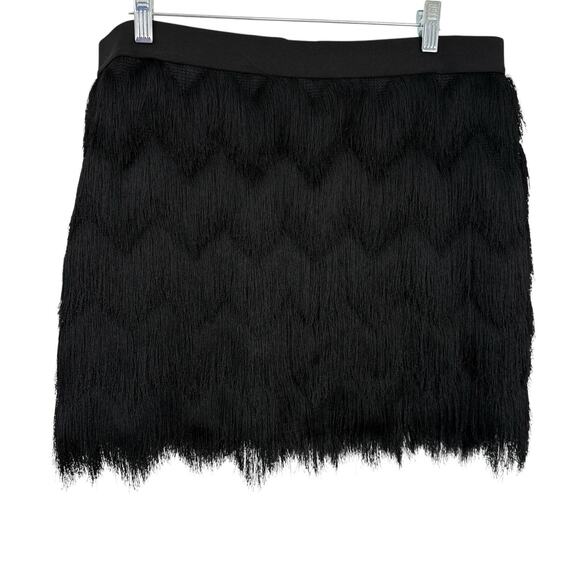 Bcbgmaxazria Modie Fringe Skirt Black size Large Mini Zip Back Flapper Retro - Picture 1 of 9